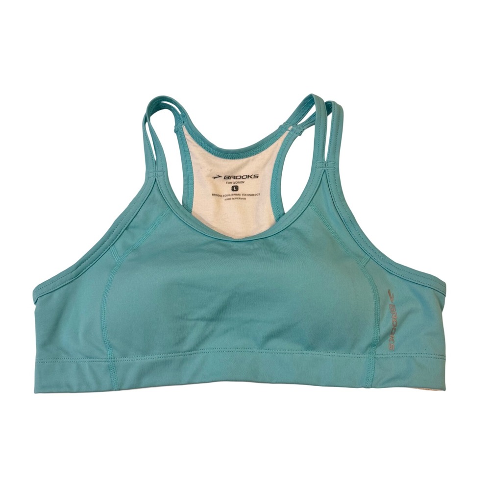 Brooks Sports Bra Women Large Turquoise‎ Blue Running Padded Racerback Gym